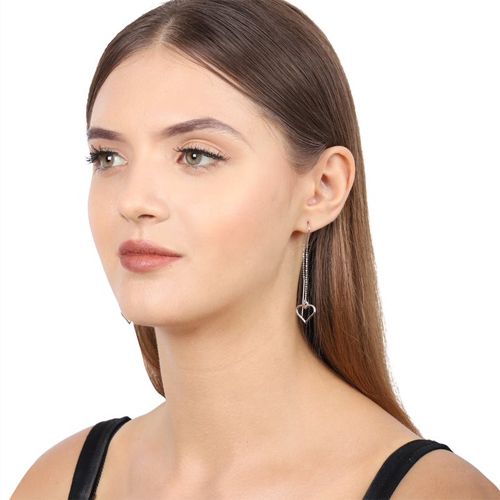 Anniversary Open Heart Thread Through Silver Earrings