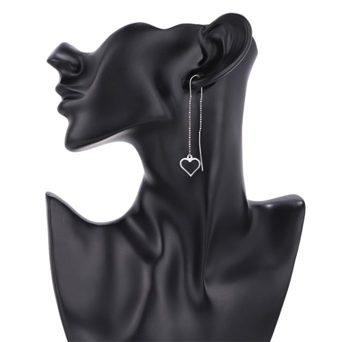 Anniversary Open Heart Thread Through Silver Earrings