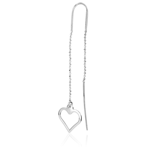 Anniversary Open Heart Thread Through Silver Earrings