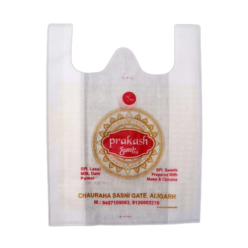 Double Color Offset Printed W Cut Bag - 12x12 To 22x24 Inches | Recyclable, Customizable Design, Ergonomic Vest Handles, Attractive Promotional Use