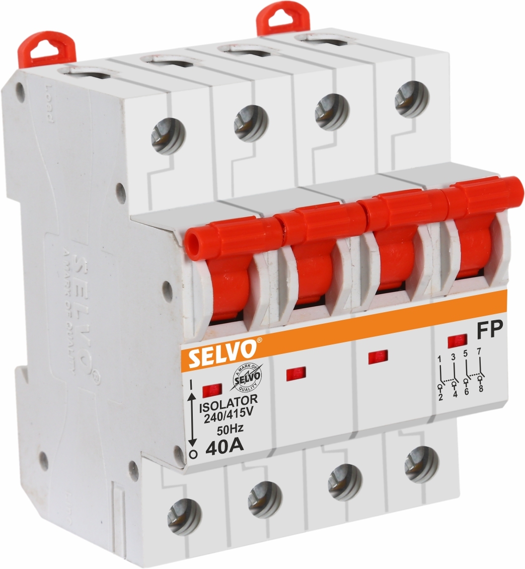 Selvo 40a Four Pole Isolator - Weight 0.4 Kg, Dimension 8 X 8 X 10 Cm, Rated Voltage 240/415 V, Color White | Frequency 50 Hz, Box Packaging