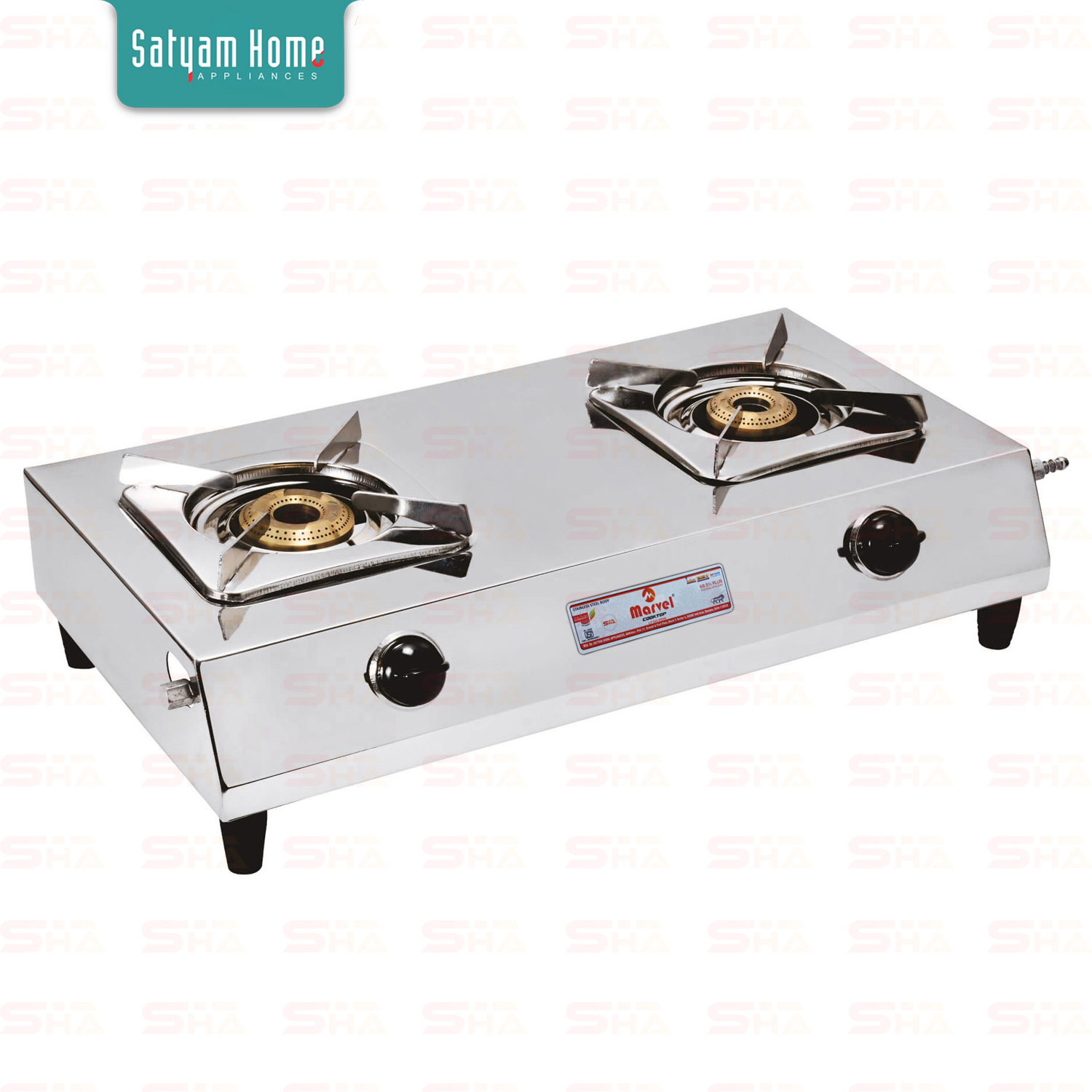 2 Burner Jointless Pixy With Brass Dial Plate 3.5kgs Body - Stainless Steel Body, Heavy Ss Round Pan Support, Brass Gas Valve, Premium Knobs, High Efficiency, Durable Design