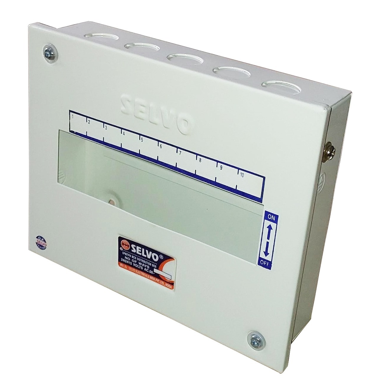 Selvo Distribution Board - 10 Way Spn Single Door, White Plastic Enclosure With Protective Circuit Breakers