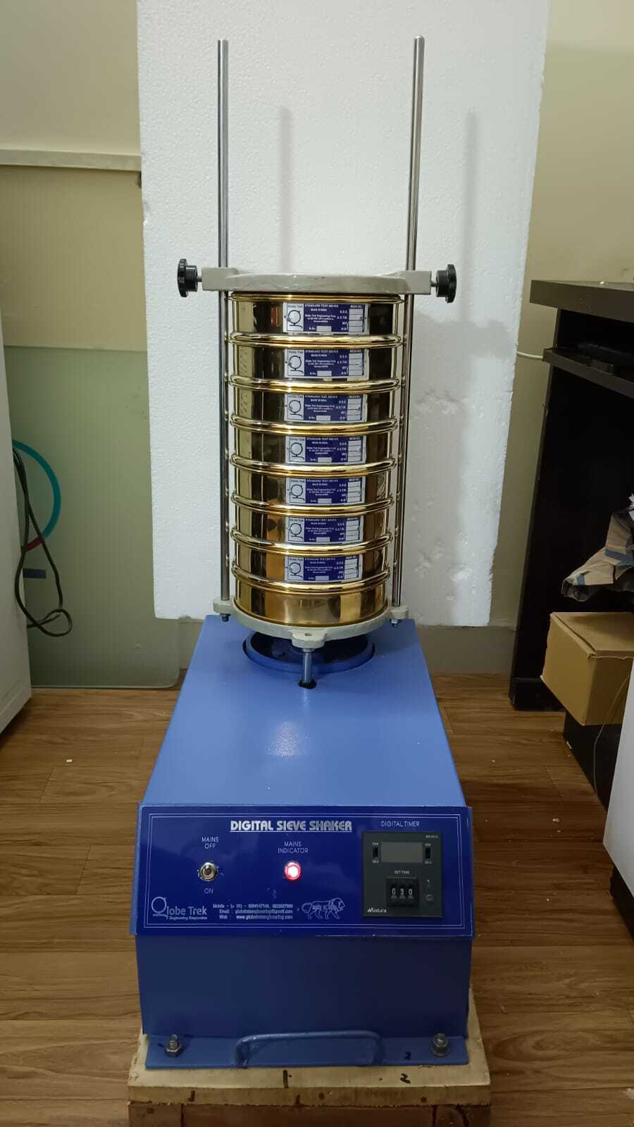Globetrek Sieve Shaker - Mild Steel, 150mm To 200mm Diameter Compatibility, Blue | 1/4 H.p. Motor, Digital Display Option, Upward & Downward Gyratory Motion