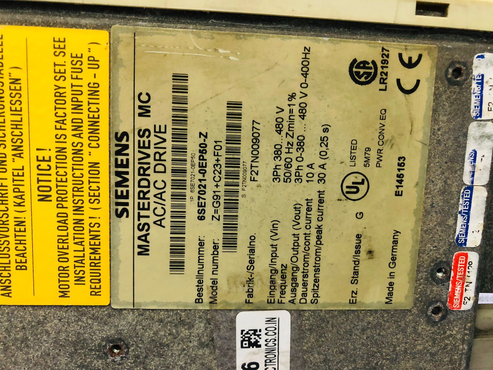 Siemens Master Drive 6se7021-0ep50-z 10amp