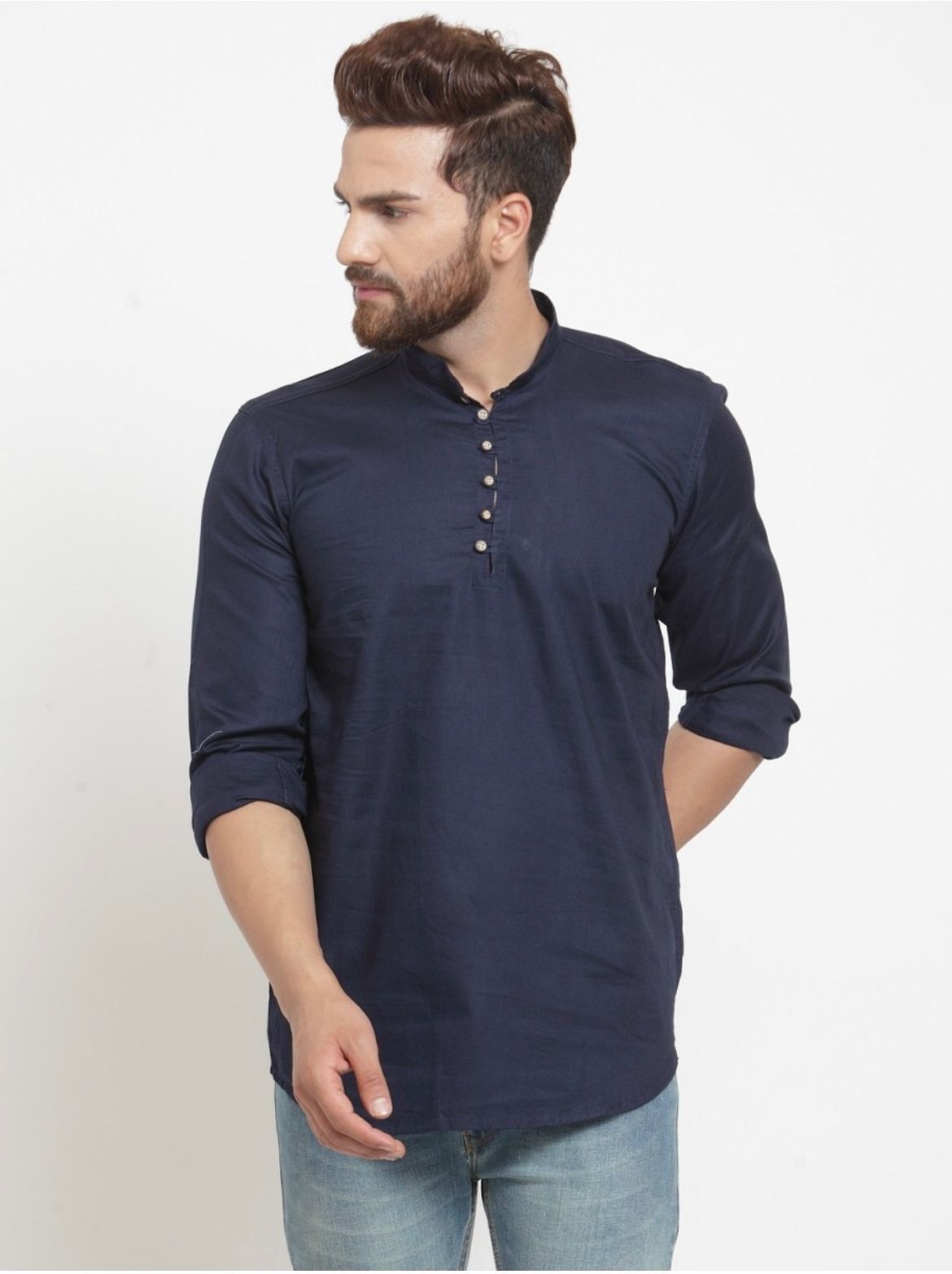 Men's Cotton Kurta - Premium 100% Cotton, Sizes M-xl, Plain Sky Green, Grey, Black, White, Dark Blue, Sky Blue, Long Sleeves, Washable, Modern Style