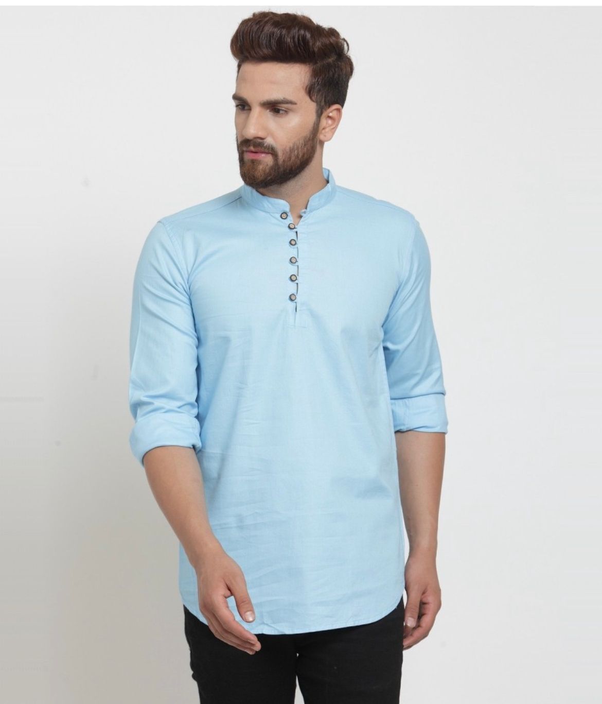 Men's Cotton Kurta - Premium 100% Cotton, Sizes M-xl, Plain Sky Green, Grey, Black, White, Dark Blue, Sky Blue, Long Sleeves, Washable, Modern Style