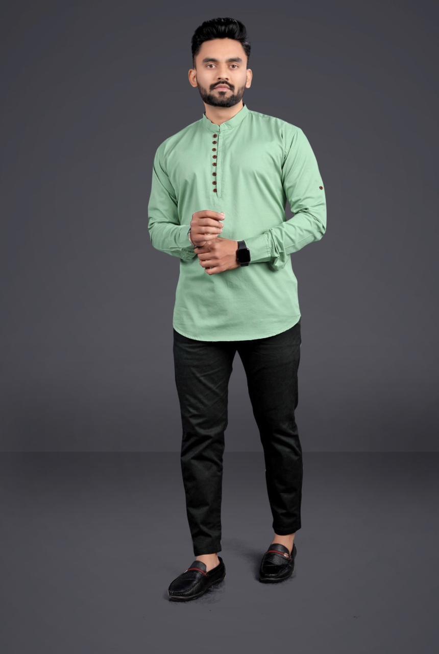 Men's Cotton Kurta - Premium 100% Cotton, Sizes M-xl, Plain Sky Green, Grey, Black, White, Dark Blue, Sky Blue, Long Sleeves, Washable, Modern Style
