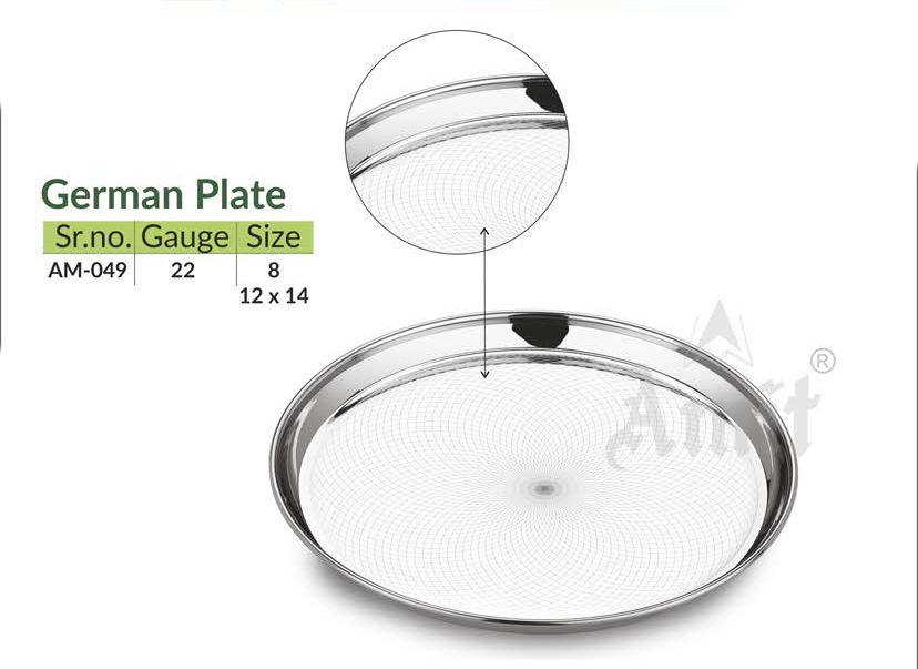 Stainless Steel Dinner Plate - 10x12 Inches | Silver Finish, Ideal For Gifting, Stylish And Durable Design For Elegant Dining Experiences