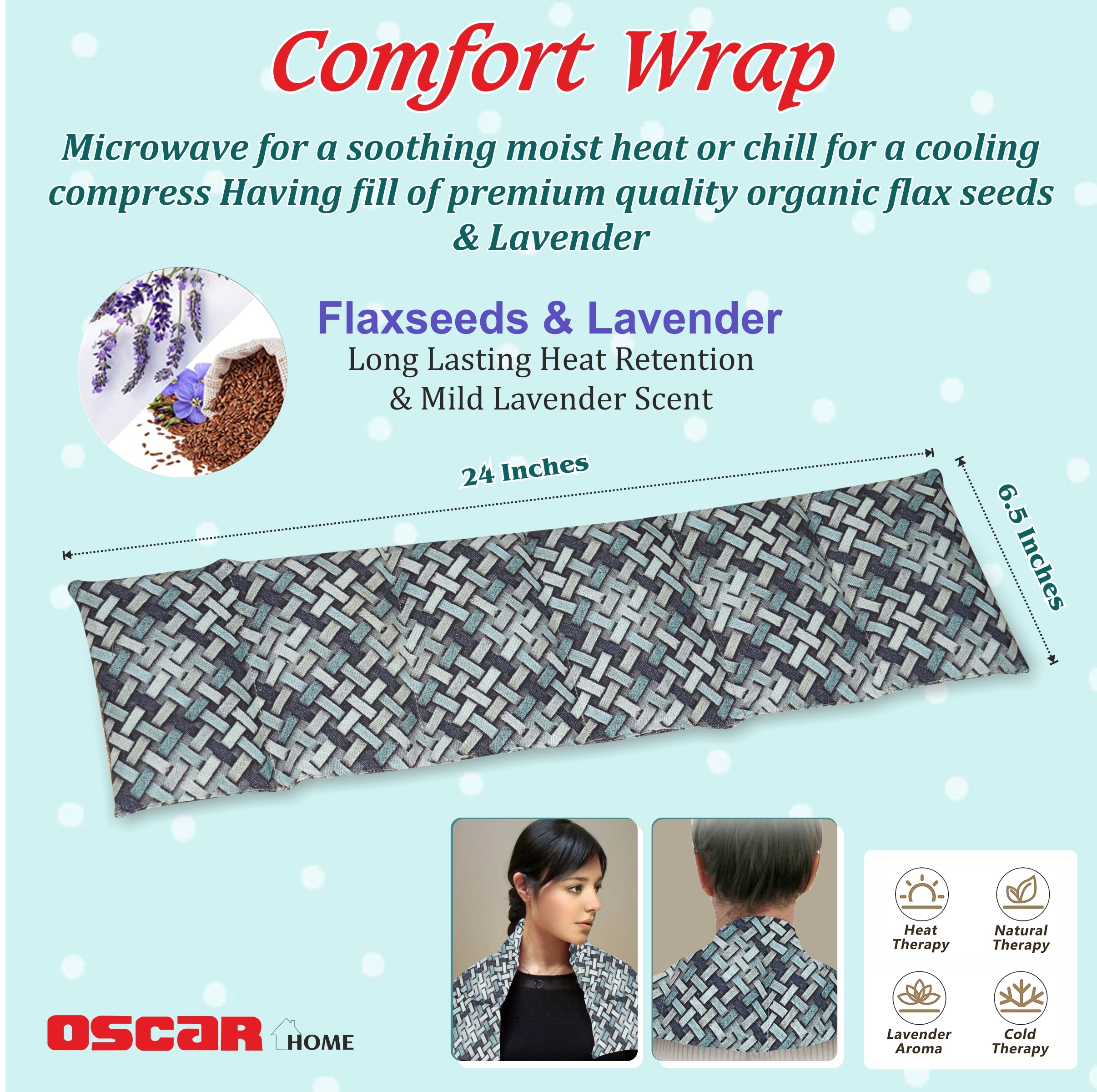 Heat Wrap - Cotton Material, 609.6x165.1 Mm Dimensions | Multi-printed Jacquard Style, Hand Carved Design