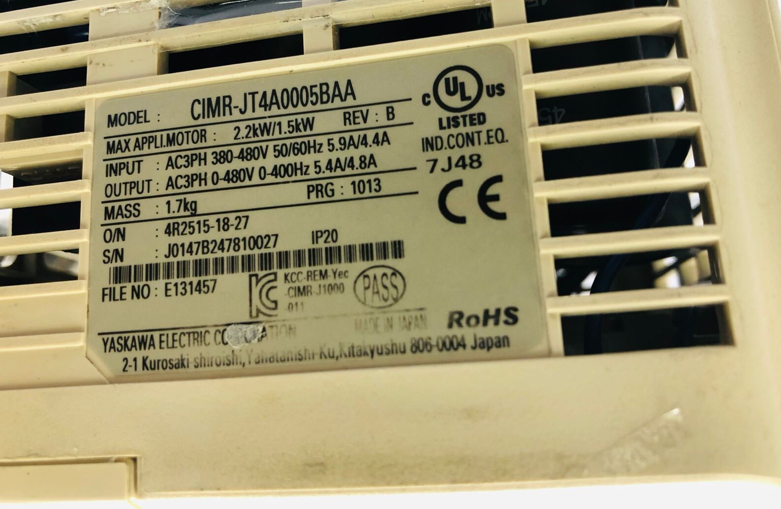 Yaskawa J1000 Ac Drive 1.5kw 415v - Application: Industrial