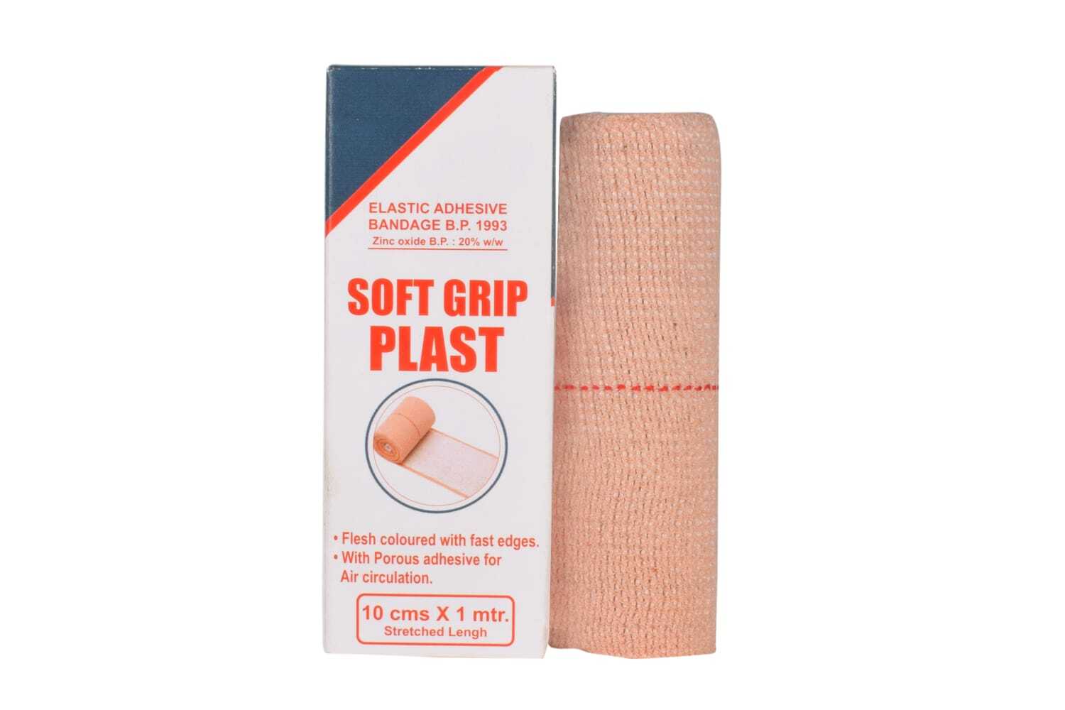 Soft Grip Plast Elastic Zinc Adhesive Bandage - 100% Cotton, 10cm X 1mtr/4mtr, Skin Color | Anti-septic, Elastic, Reusable, Waterproof, Ideal For Wound Care