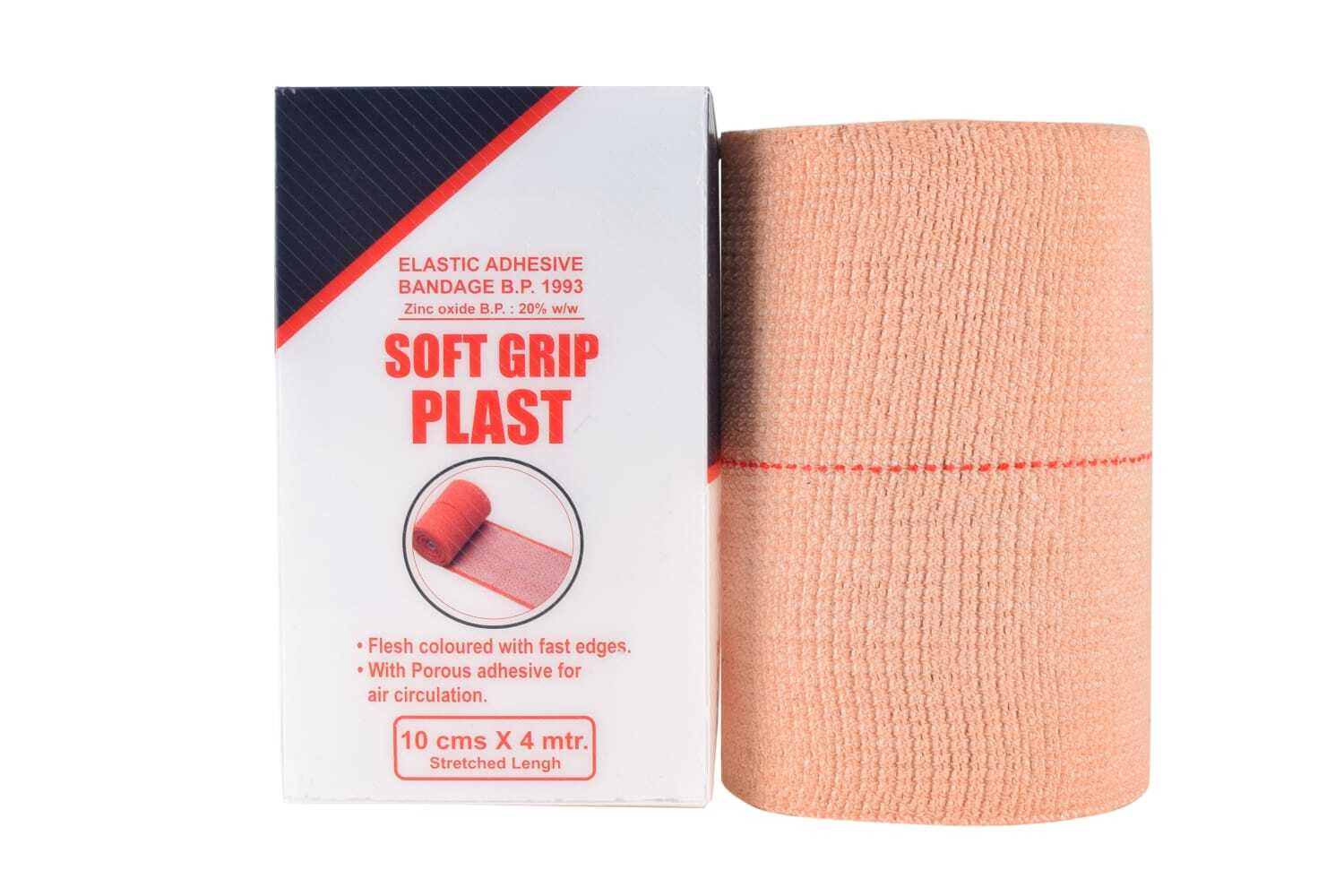 Soft Grip Plast Elastic Zinc Adhesive Bandage - 100% Cotton, 10cm X 1mtr/4mtr, Skin Color | Anti-septic, Elastic, Reusable, Waterproof, Ideal For Wound Care