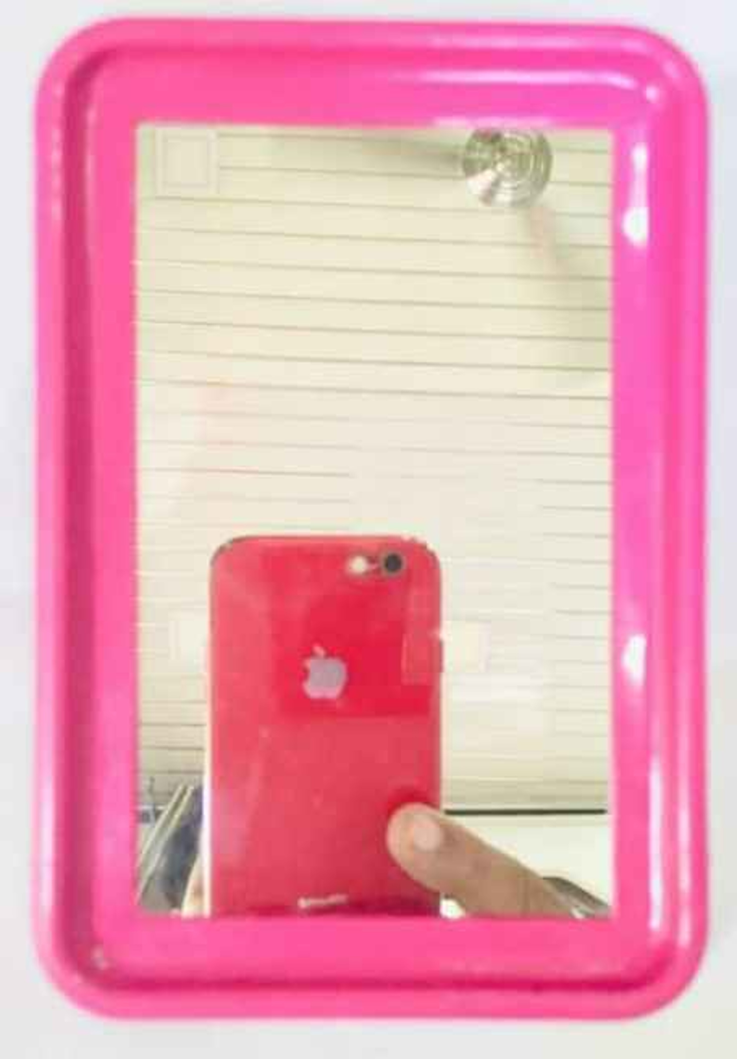 Plastic Mirror Frame - 12x16 Inches, Pink Glossy Finish - Modern Rectangular Design, Lightweight 0.5 Lbs