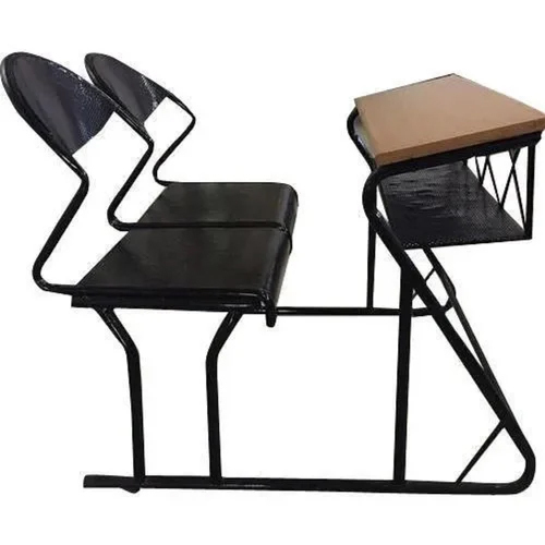 School Iron Chair And Desk - Iron & MDF Board, Brown-Black Color | Durable, Easy to Clean, Lightweight, Outdoor Use