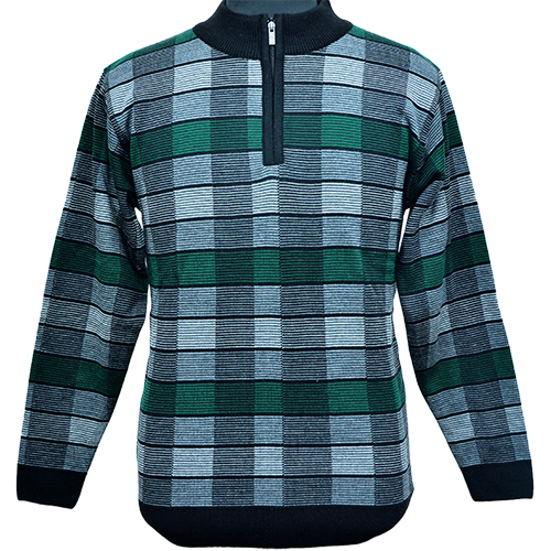 Mens Half Zipper Pullover - Knitted Fabric, Standard Size, Gray And Navy | Diamond Pattern, Casual Wear For Winter