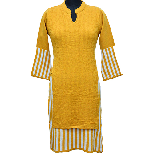 Woolen Kurti - Wool Blend, Standard Size | Yellow Solid Color, Casual Style For Women, Ideal For Winter Wear