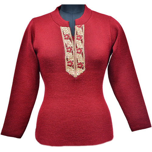 Women Pullover - Wool & Other Materials, Free Size, Green Color, Knitted Pattern, Long Sleeve, Casual Style For Winter Wear