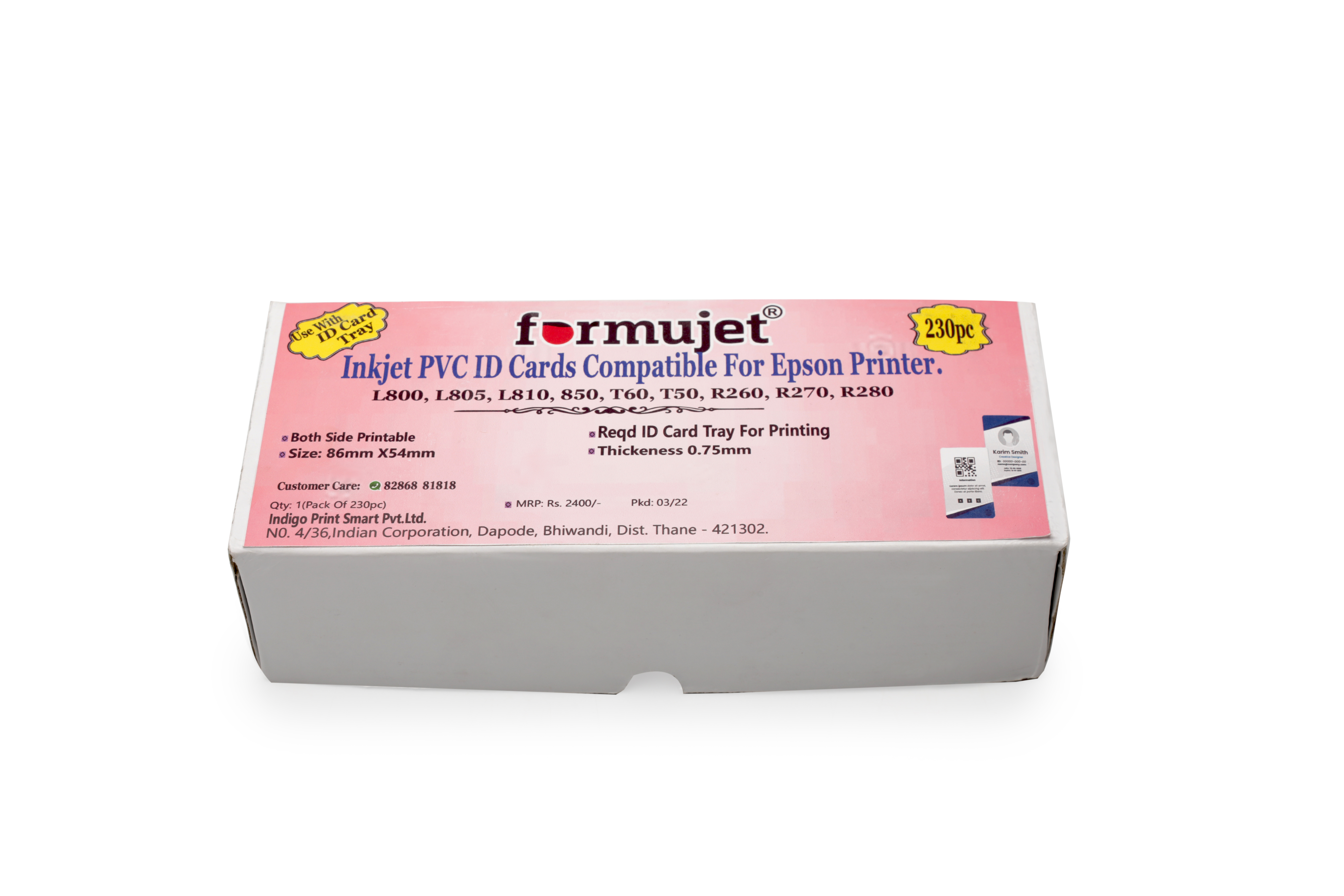 Formujet Inkjet Id Cards 230 Pack - Compatible With Epson L800 / L805 / L810 / L850 / T60 / T50, 9x6 Cm Size, Double-sided Printing