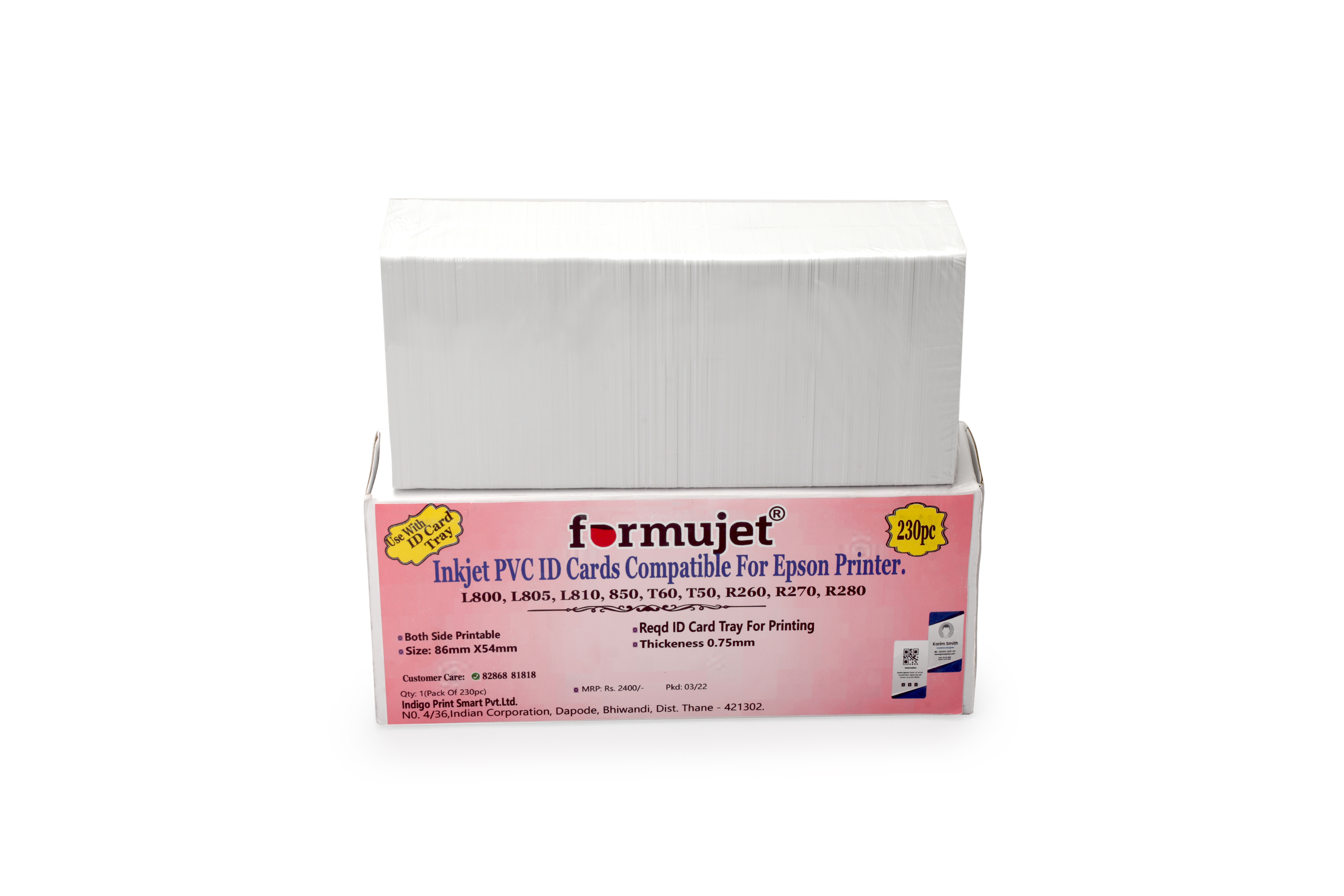 Formujet Inkjet Id Cards 230 Pack - Compatible With Epson L800 / L805 / L810 / L850 / T60 / T50, 9x6 Cm Size, Double-sided Printing