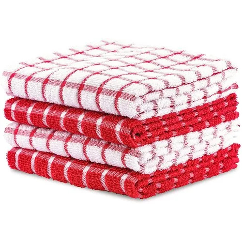 Kitchen Towel - 100% Cotton, 250-350 Gsm | White-red, Eco-friendly, Quick Dry, Highly Absorbent, Soft Touch, Multi-purpose Kitchen Essential