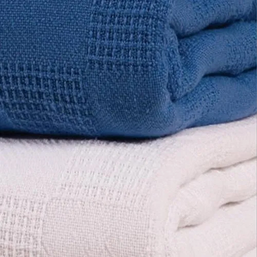 Cotton Thermal Blankets - 100% Cotton Full/king/queen Size Blue & White | Breathable Cozy Lightweight Design For Year-round Comfort