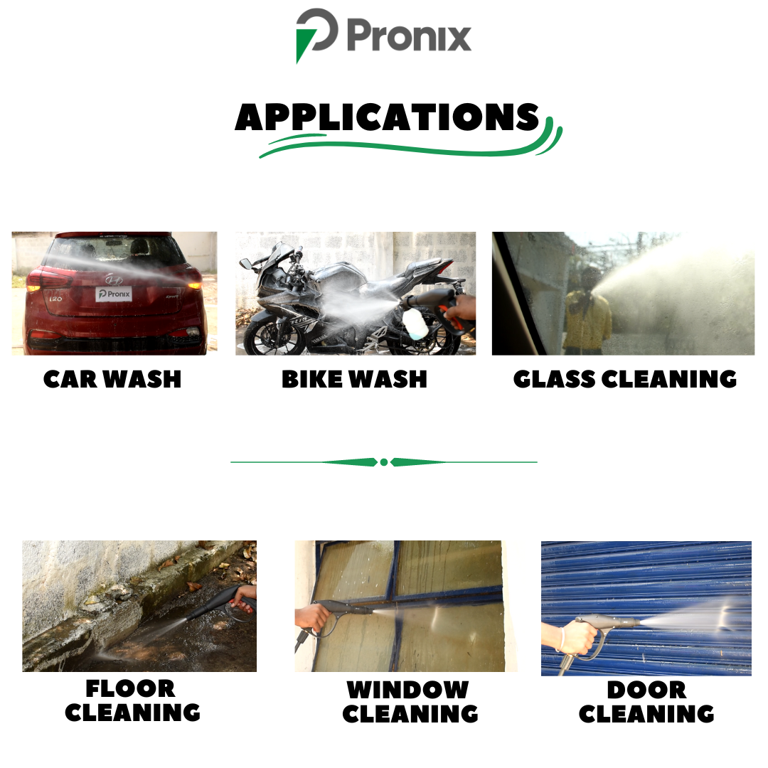 Green Pronix Portable Pressure Car Washer With 1 Year Warranty Less Water Usage 1800w Pnx100