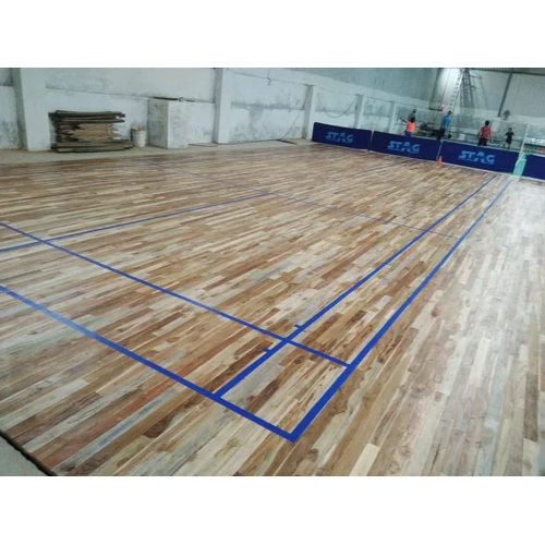 Indoor Badminton Teak Wood Flooring - Wood Material Customized Shape & Size Brown Color 21mm Thickness | Perfect For Indoor Play Areas