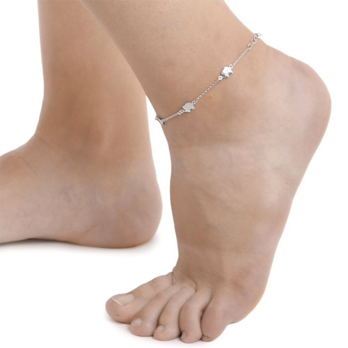 Playful Dolphin Silver Anklet Size: Customized