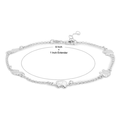 Lucky Elephant Charm Silver Anklet Size: Customized
