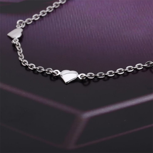 Puffed Heart Silver Anklet Size: Customized