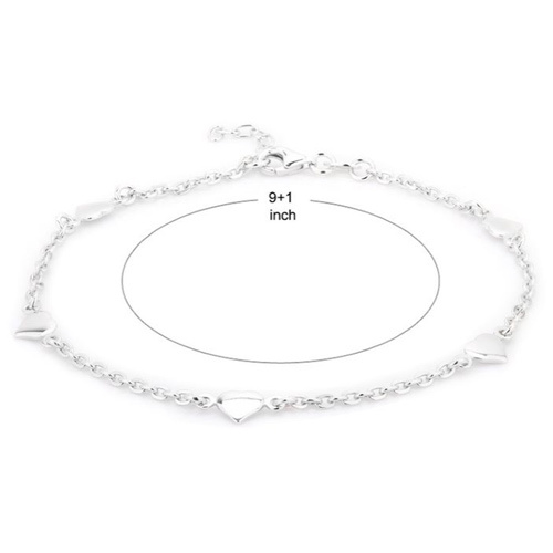 Puffed Heart Silver Anklet Size: Customized