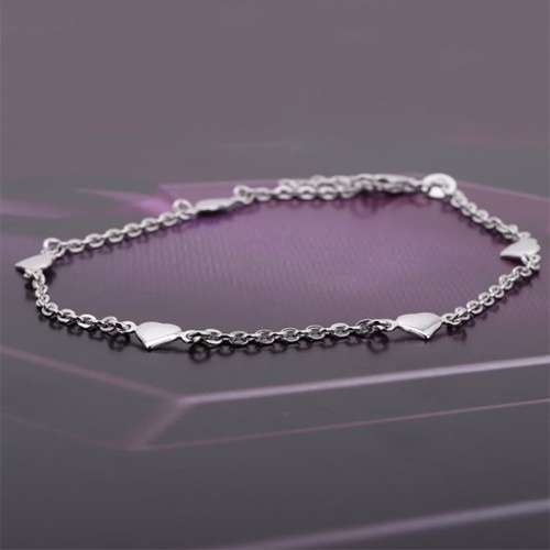 Puffed Heart Silver Anklet Size: Customized