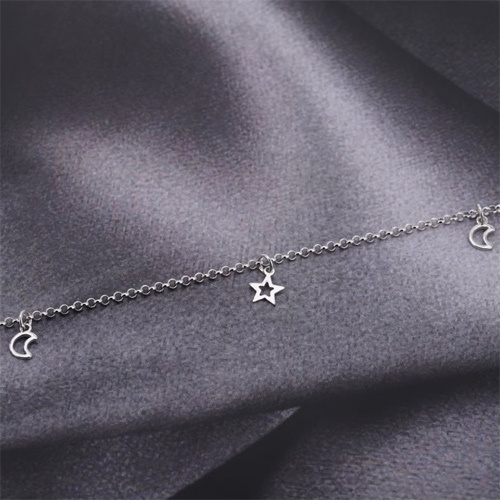 Open Star And Moon Silver Anklet - Silver 925, Customized Size | Elegant Jewelry Design, Suitable For All Occasions