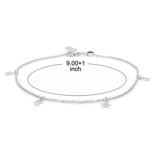 Open Star And Moon Silver Anklet - Silver 925, Customized Size | Elegant Jewelry Design, Suitable For All Occasions