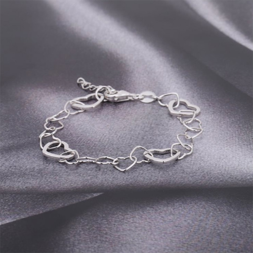 Modern Open Small And Big Hearts Silver Bracelet