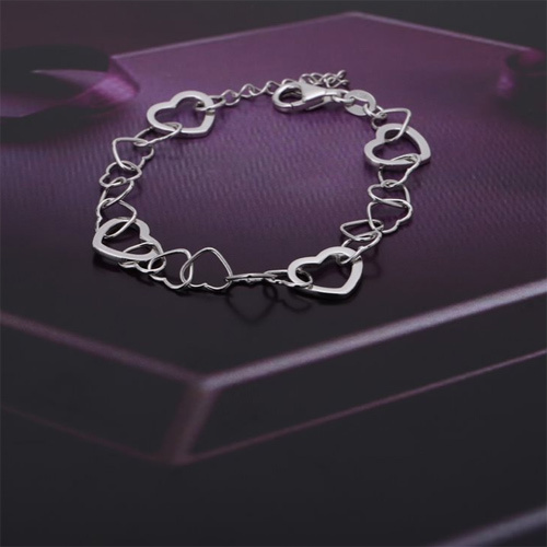 Modern Open Small And Big Hearts Silver Bracelet