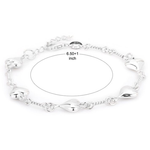 Modern Sewn In Sequence Puffed Heart Silver Bracelet