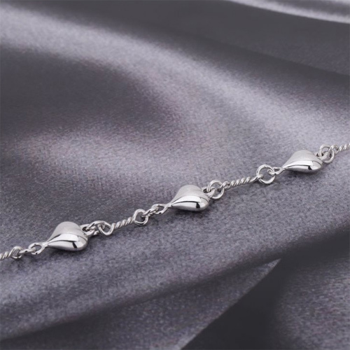 Modern Sewn In Sequence Puffed Heart Silver Bracelet