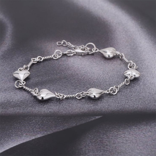 Modern Sewn In Sequence Puffed Heart Silver Bracelet