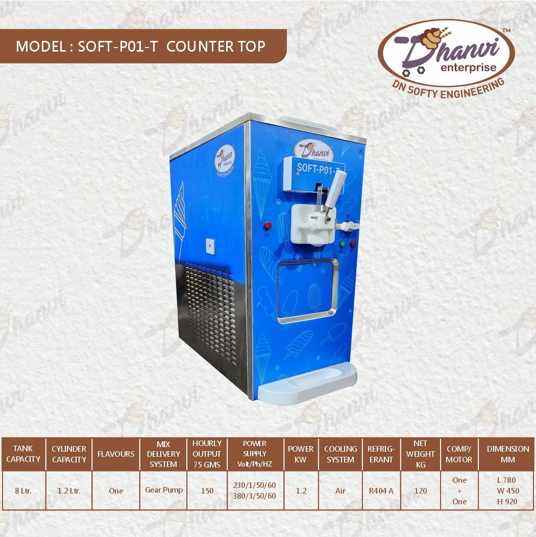 Soft Serve Ice Cream Machine Single Table Top Model Soft P01 T - Power: 1200 Watt Watt (W)