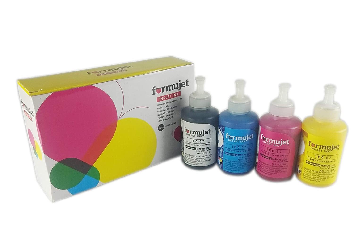 Formujet High Resolution Pigment Ink - 100g Bottles, Cyan, Magenta, Yellow, Black | Consistent Quality, True Nature Colours, Compatible With Epson Printers