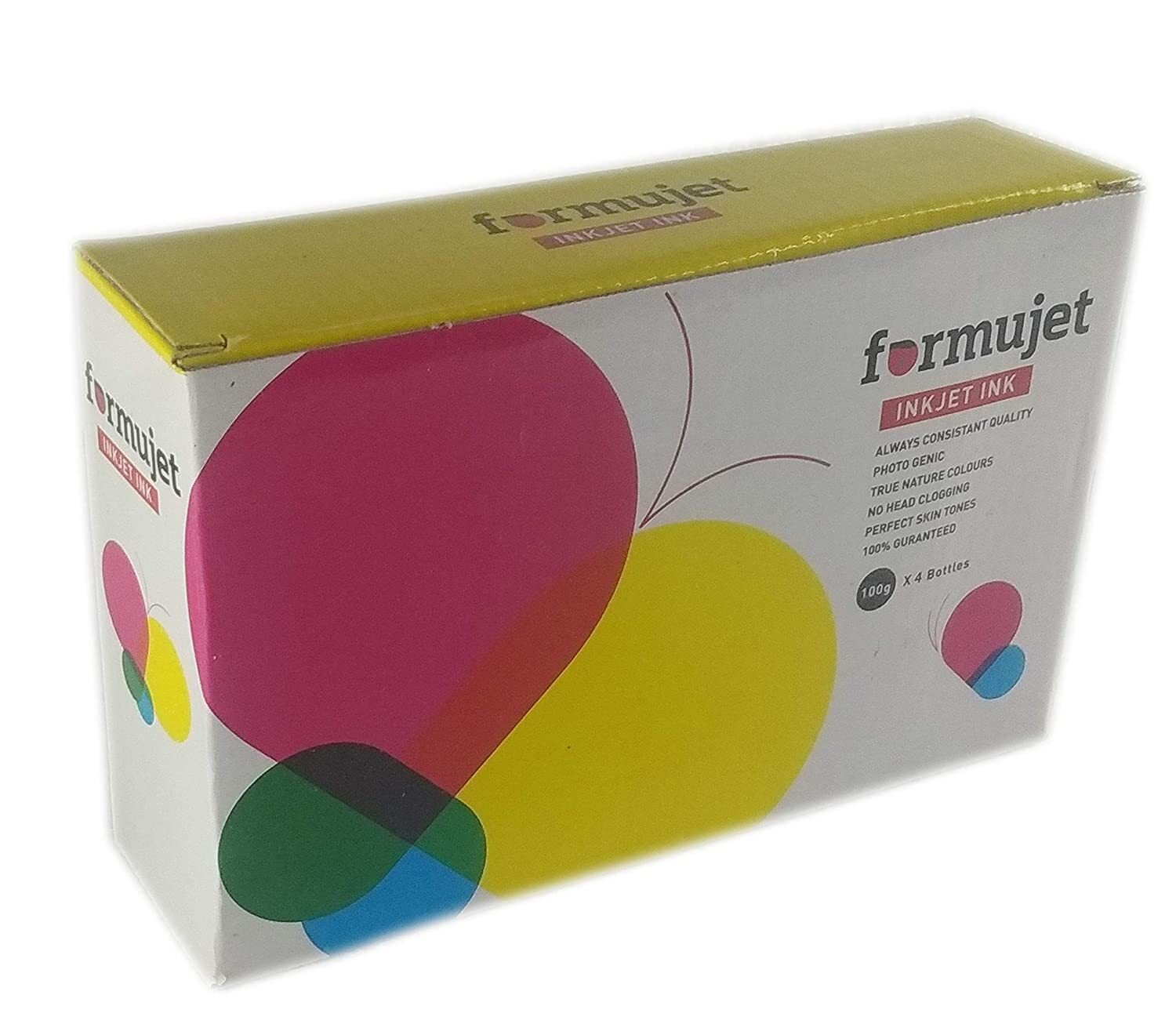 Formujet High Resolution Pigment Ink - 100g Bottles, Cyan, Magenta, Yellow, Black | Consistent Quality, True Nature Colours, Compatible With Epson Printers