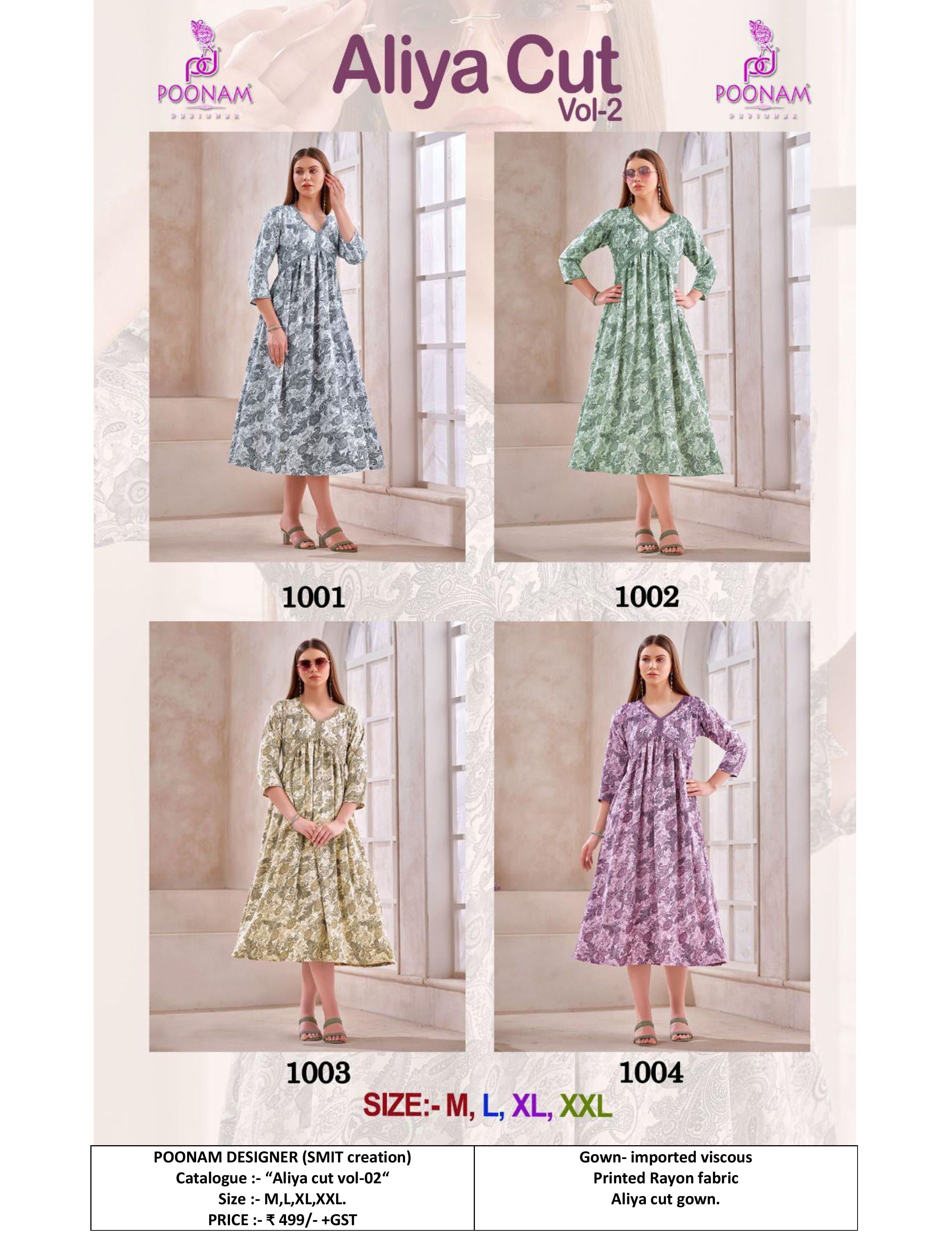 Aliya Cut Gown - Rayon Printed Fabric, Sizes M L Xl Xxl | Breathable, Quick Dry, Non-toxic, Trendy 3-4th Sleeve Design For All Seasons