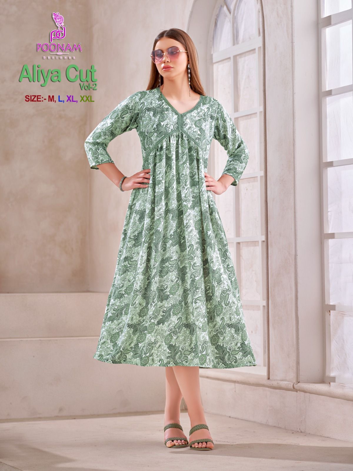 Aliya Cut Gown - Rayon Printed Fabric, Sizes M L Xl Xxl | Breathable, Quick Dry, Non-toxic, Trendy 3-4th Sleeve Design For All Seasons