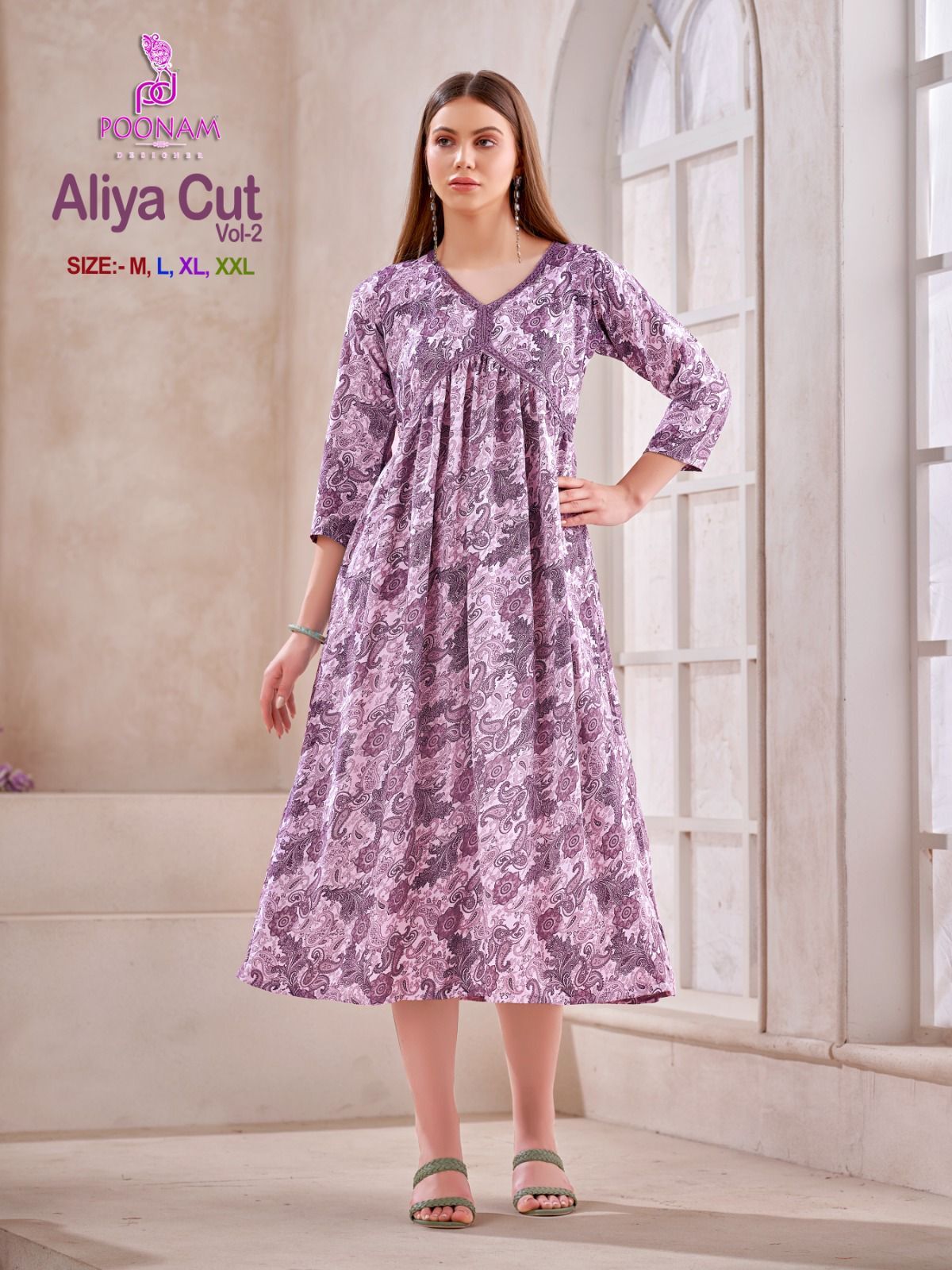 Aliya Cut Gown - Rayon Printed Fabric, Sizes M L Xl Xxl | Breathable, Quick Dry, Non-toxic, Trendy 3-4th Sleeve Design For All Seasons