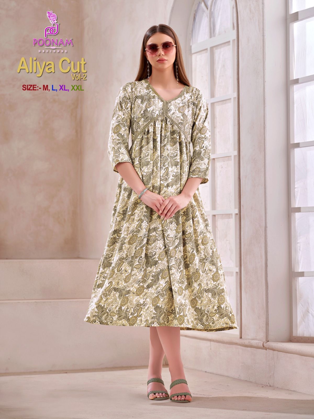 Aliya Cut Gown - Rayon Printed Fabric, Sizes M L Xl Xxl | Breathable, Quick Dry, Non-toxic, Trendy 3-4th Sleeve Design For All Seasons