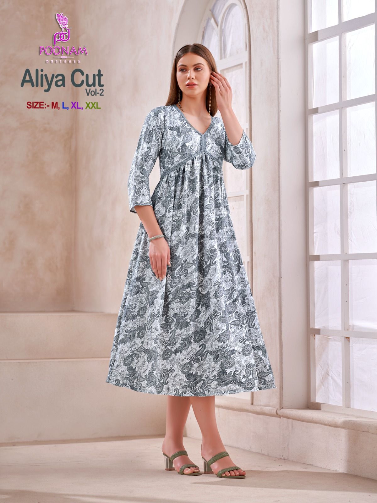 Aliya Cut Gown - Rayon Printed Fabric, Sizes M L Xl Xxl | Breathable, Quick Dry, Non-toxic, Trendy 3-4th Sleeve Design For All Seasons