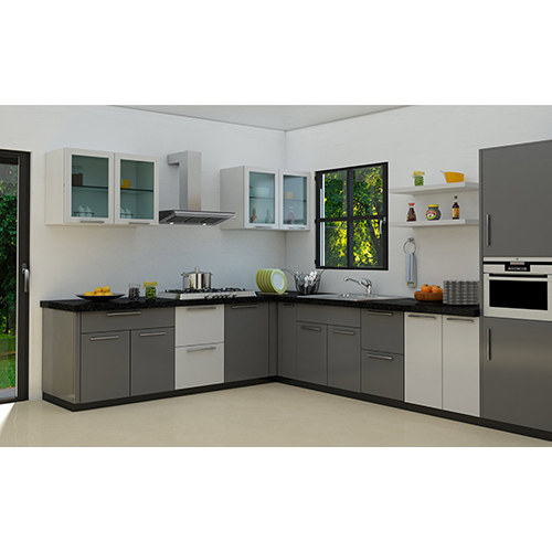 Modular Kitchen - Wood And Laminate, Variable Dimensions, Pale Green | 8+ Cabinets, Modern Style For Ample Storage And Food Preparation