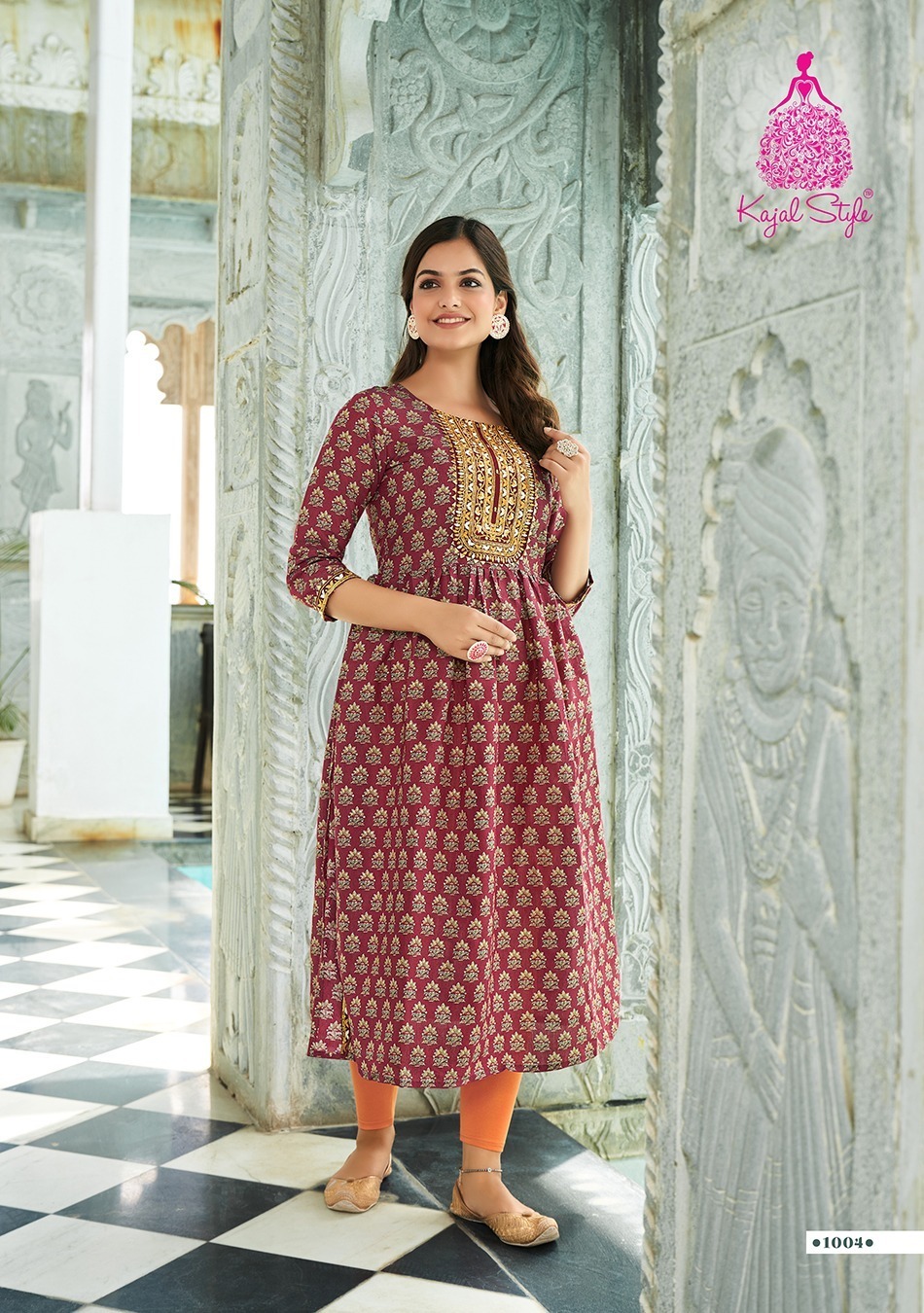 Kajal Style Nayra Cut Kurti With Embroidery